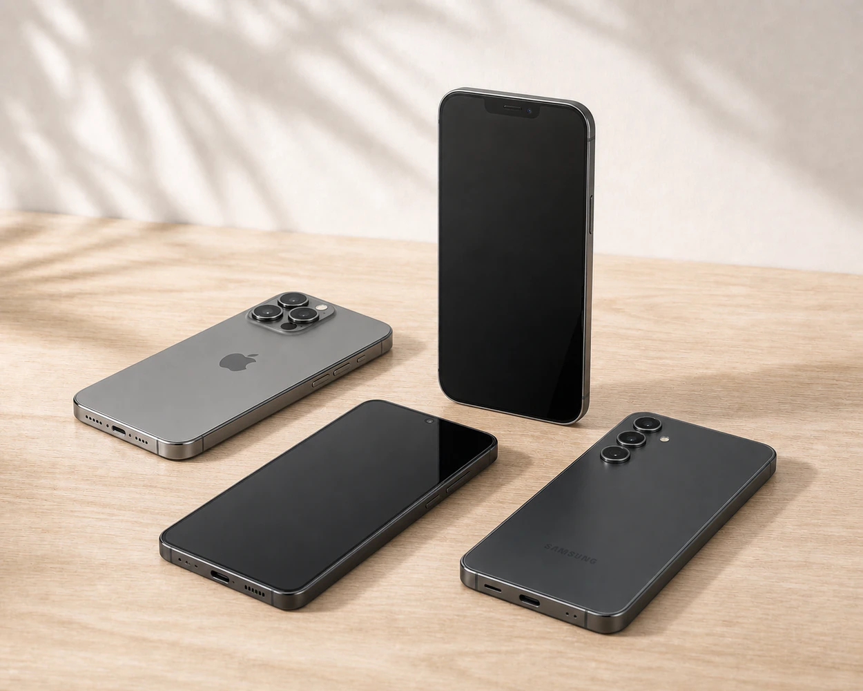 Apple iPhone and Samsung Galaxy smartphones prepared for professional European distribution